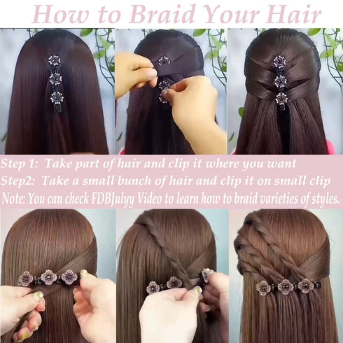Sparkling Crystal Stone Braided Hair Clover Clips - 8 Pcs Hair Accessories for Thick and Thin Hair Styling