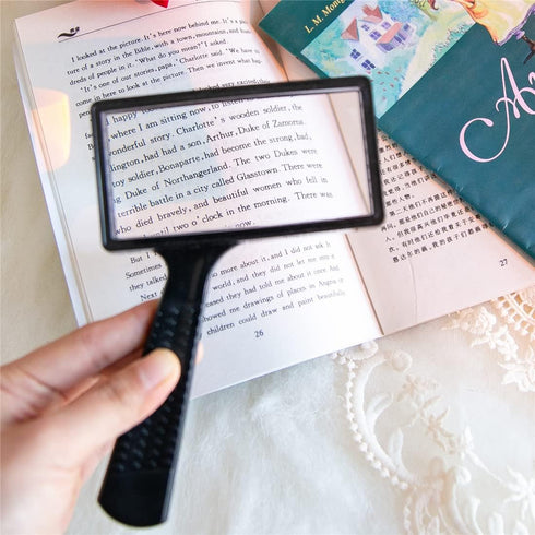 Large Handheld Magnifying Glass, 5X Magnification, 4x2 inches, Scratch Resistant Glass Lens for Seniors Reading,