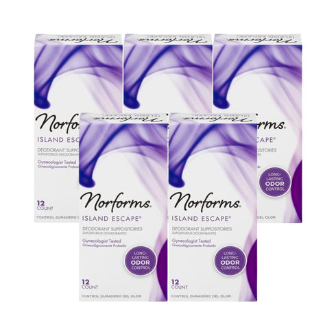 Norforms Feminine Deodorant Suppositories, Long Lasting Odor Control, Island Escape Scent, 12 Count