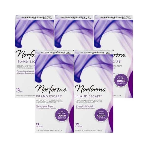 Norforms Feminine Deodorant Suppositories, Long Lasting Odor Control, Island Escape Scent, 12 Count
