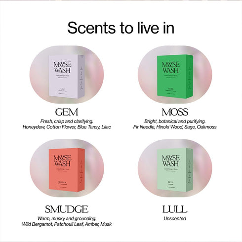 MUSEWASH Packaging (50 1 Laundry Detergent Sheets | Enzyme-Powered, Vegan, Paraben-Free | Luxury Scents | Plastic-Free