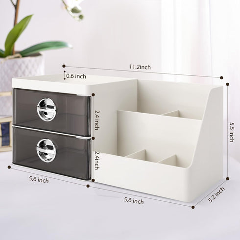 Makeup Organizer with Clear Drawers,Plastic Skincare Organizers for Vanity,Large Capacity Makeup Organizer Countertop for Cosmetics, Skincare,Office Stationery (Gray Drawer) by Sunkaioo