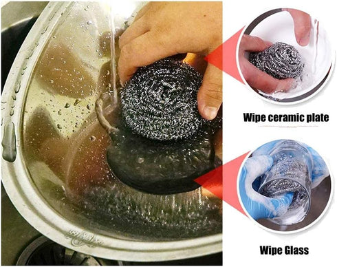 QONIA 16 Weetack PCS Stainless Steel Sponges Scrubbers, Utensil Scrubber Scouring Pads Ball for Removing Rust Dirty