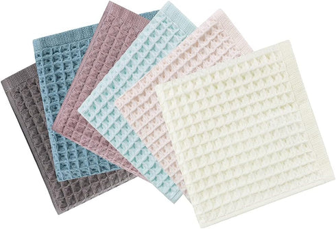 6 Pack Waffle Weave Dish Cloths - 13x13 Inch 100% Cotton Kitchen Towels for Washing Dishes (Mixed Colors)