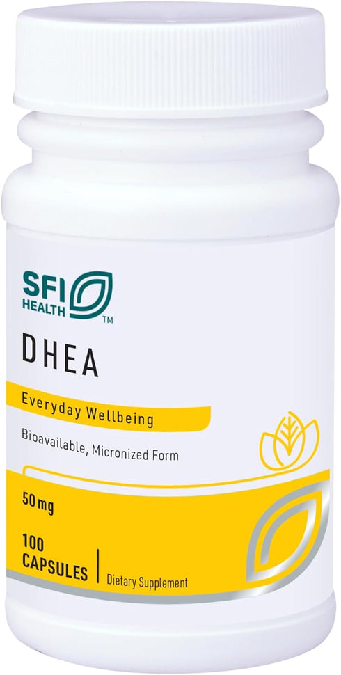 Klaire Labs SFI Health DHEA 50mg, 100 Capsules - Micronized Dehydroepiandrosterone from Wild Yam, Soy-Free,