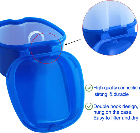 Dental Retainer Cup Holder, Mouthguard Cleaning Case with Strainer Basket for Travel Cleaning - Dark Blue