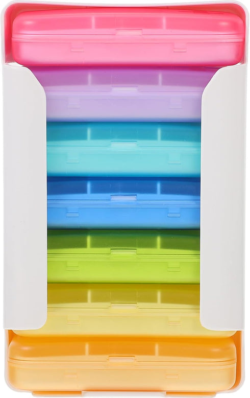 OFFIGAM Portable Weekly Pill Organizer with 7 Colorful Compartments, Plastic Travel Medicine Box
