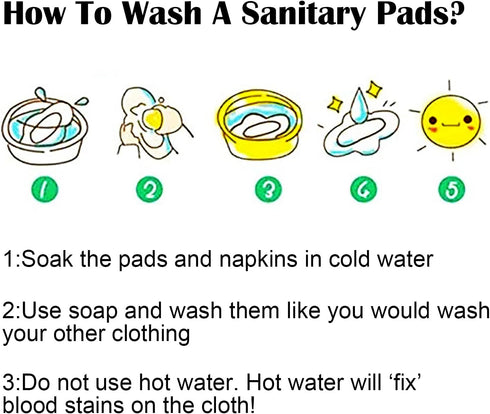 PHOGARY Set (7 1, Reusable Menstrual Pads for Heavy Flow with Wet Bag, Sanitary Pads with Wings for Women, Washable