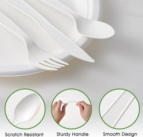 ECOLipak 150 Pcs Disposable Spoons, 6.7" Large Size White Disposable Spoons, Heavy Duty No Plastic Spoons for Party,