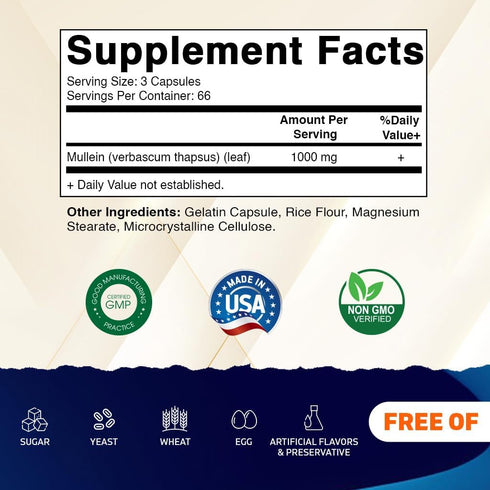 Vitamatic Mullein Leaf 1000mg per Serving - Supports Healthy Respiratory, Bronchial & Immune Function - 200 Capsules