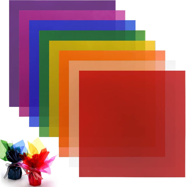 Dicunoy 240 PCS 12" Colored Cellophane Sheets, Large Cello Wrap, Colorful Plastic Transparency Film for Crafts