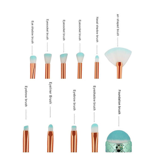 Funfunman 11PCS Makeup Brushes Set, Foundation, Eyebrow, Eyeliner, Blush, Cosmetic Brushes (Mermaid Colorful)