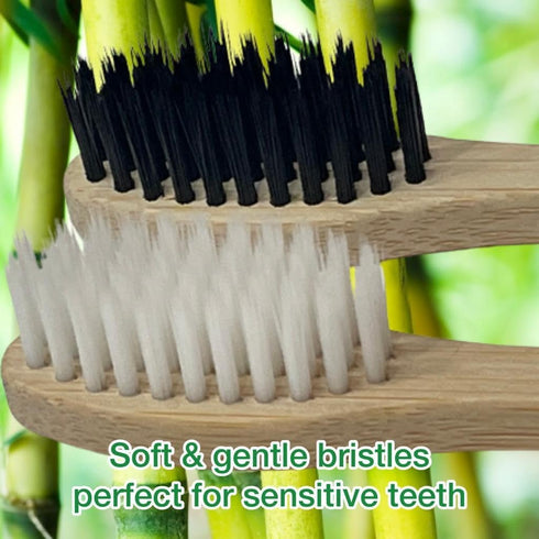 Sofi's Cute Corner Bamboo Toothbrushes, Soft Charcoal Bristles 4 Pcs, Eco Friendly Dental Floss Pick, Charcoal Thread