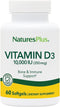 NaturesPlus Vitamin D3 (Cholecalciferol) | 10,000 iu, 60 Softgels | Maximum Potency for Healthy Bones & Teeth