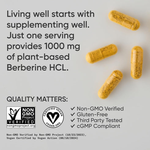 Sports Research Berberine, 1000 mg, 60 Capsules, Herbal Ayurvedic Metabolic Health Support, Vegan Certified
