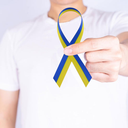 WANDIC 20 Yards Down Syndrome Awareness Satin Ribbon, Yellow & Blue for Gift Wrapping, Brooch Making
