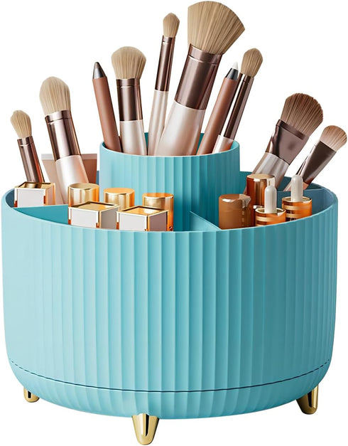 DASITON Large Capacity Makeup Brush Holder, 360 Rotating Organizer, 5 Slot Cup for Vanity Decor and Bathroom