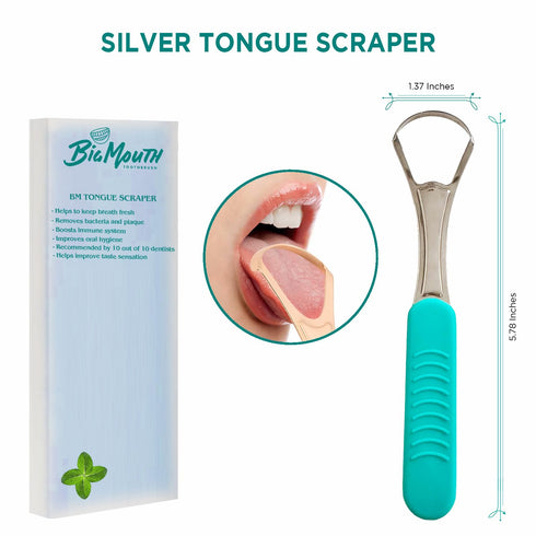 Big Mouth Tongue Scraper, Ultimate Oral Hygiene Tool for Fresh Breath and Improved Taste, Silver
