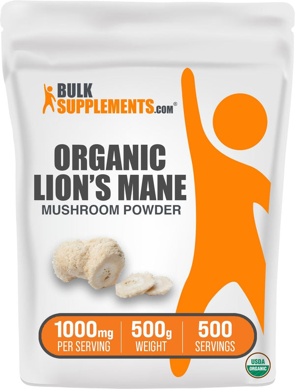 BulkSupplements.com Organic Lions Mane Mushroom Powder, Gluten Free - 1000mg per Serving, 500g (1.1 lbs) (Pack of 1)