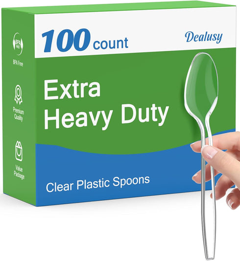 100 Count Clear Disposable Spoons - Heavy Duty, BPA-Free, Heat Resistant, Premium Plastic for Party Supply