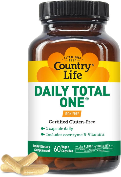 Country Life Daily Total One Multivitamin, Iron Free, 60 Vegan Capsules, Once a Day Multivitamin & Multimineral Complex