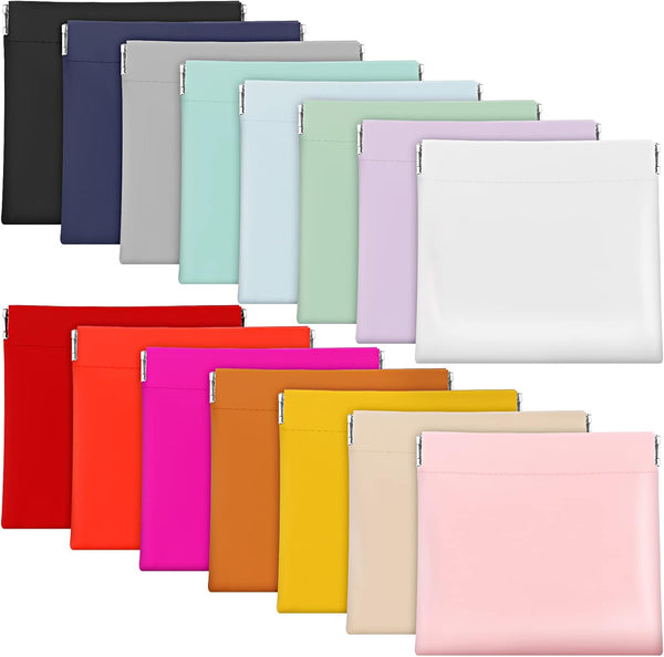 BBTO 15 Pcs Lambskin Small Waterproof Makeup Bag, No Zipper Self Closing Cosmetic Pouch for Women Travel Storage