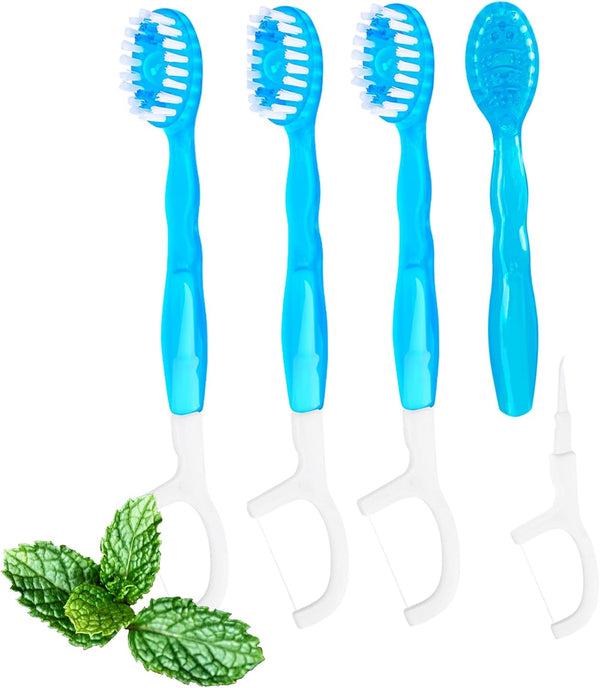5 in 1 Mini Disposable Toothbrushes with Toothpaste, Travel Portable Toothbrush with Tongue Scraper, Picks, Floss