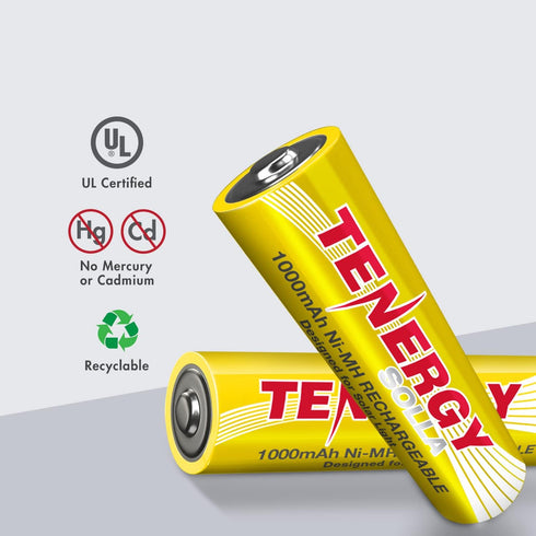 Tenergy Solla Rechargeable NiMH AA Battery - 1000mAh Solar Batteries for Solar Garden Lights, 12 Pack