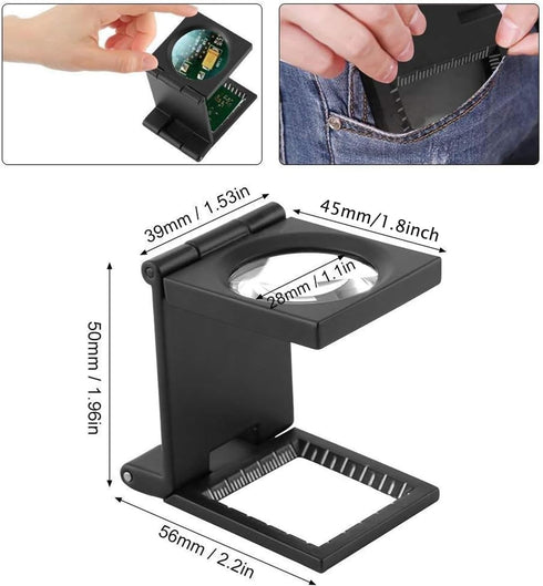 Rongon 10x 28mm Mini Three Folding Magnifying Glasses - Portable Zinc Alloy Loupe Magnifier with Scale for Jewelry