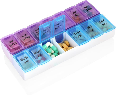 MAYFIVE Weekly Pill Organizer 2 Times A Day 7 Day Pill Box Holder