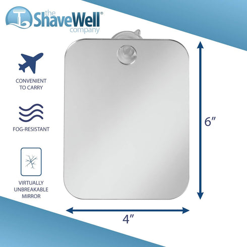 Shave Well Travel Anti-Fog Shaving Mirror, Portable Fogless Hanging Bathroom Shower Mirror