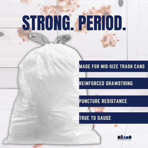 Plasticplace 13 Gallon Trash Bags, 1.2 Mil White Extra-Large Drawstring Garbage Can Liners