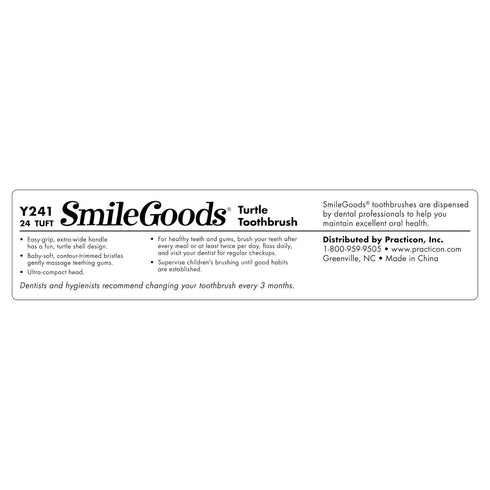 Practicon SmileGoods Y241 Turtle Toothbrush, 24 Tuft Soft Bristle, 72 Individually Packaged Premium Toothbrushes