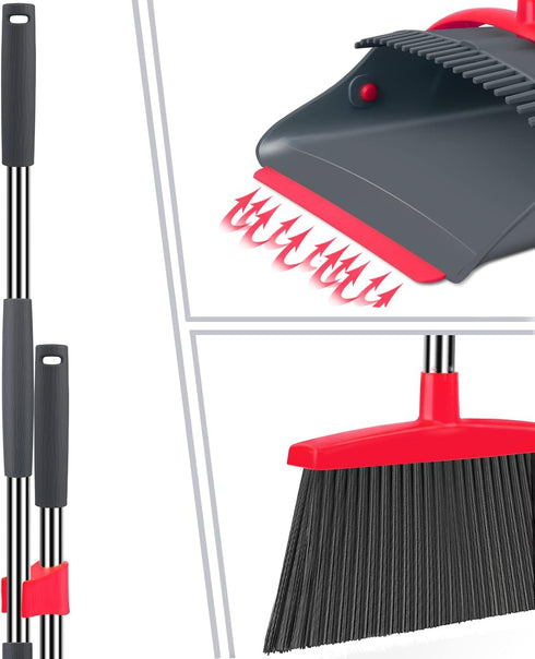 Broom with Dustpan Combo Set, Long Handle Broom and Dustpan for Home Kitchen Room Office Indoor Floor Cleaning