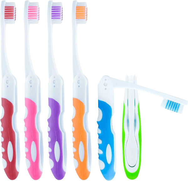 Lingito Travel Folding Toothbrush, Camping Toothbrush Bulk, Medium Bristle (6 Pack, Medium-Multicolor)