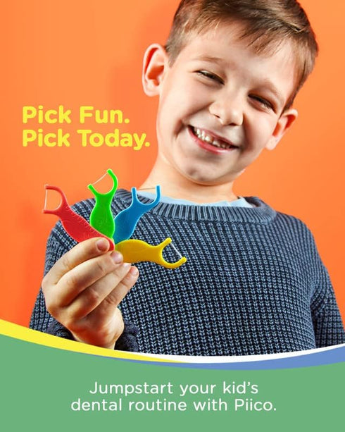Unflavored Kids Floss - No Fluoride Dual Line Dental Floss Picks - Fun Oral Care in Colorful Floss Sticks Design - Flossers Prevent Tooth Decay & Gum Disease - 300 Playground Dino & Travel Case
