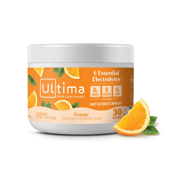 Ultima Replenisher Daily Electrolyte Powder Drink Mix, Sugar Free, Orange, 30 Servings, Keto Friendly