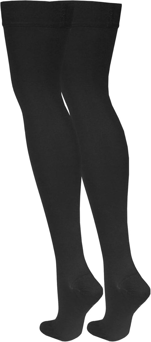 NuVein Medical Compression Stockings, 20-30 mmHg Support, Thigh Length Hose, Closed Toe, Black, Medium