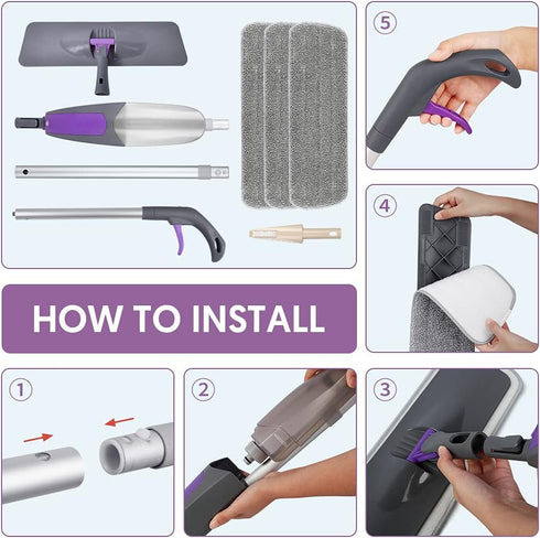 HOMSIER Spray Mop for Floor Cleaning - Microfiber Wet Dry Flat Mop with 550ML Refillable Bottle and 3 Washable Pads