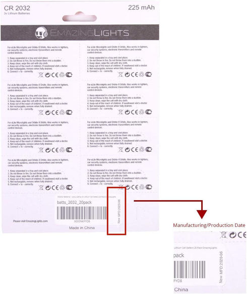 EmazingLights CR2032 3 Volt Lithium Coin Cell Battery (20 Pack)