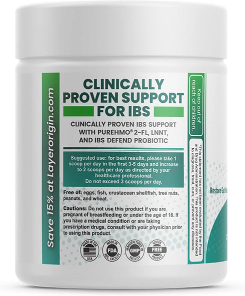 Layer Origin PureHMO IBS Support - Clinically Tested Super Prebiotic + Probiotic to Relieve IBS Symptoms