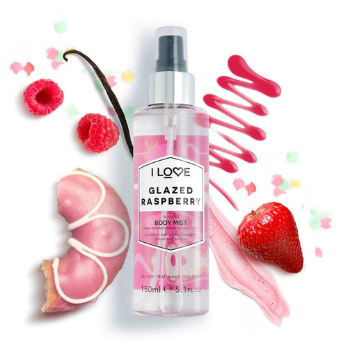 I Love Glazed Raspberry Scented Body Mist - Long Lasting Body Spray with Natural Fruit Extracts, 5.1 oz