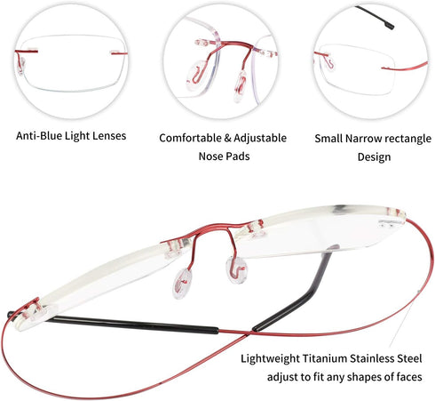FEISEDY Lightweight Rimless Titanium Stainless Steel Anti-Blue Light Reading Glasses B2686