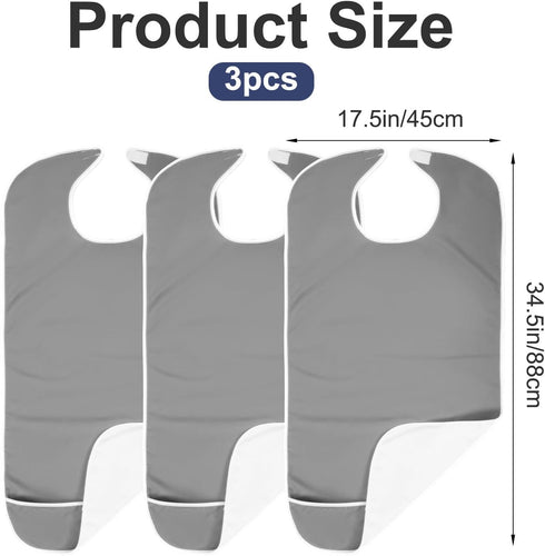 hidyuuoo 3 Pack Premium Bib for Adults Reusable Clothing Protector for Women and Men Waterproof Adult Bibs for Eating