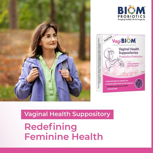 Pack 2 VagiBiom Probioitc Suppository Convenient Travel with Suppositories: Microbiome Flora Balance. Odor Control