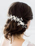 Unicra Flower Silver Bride Wedding Hair Vine - Pearl Bridal Hair Piece with Blue Rhinestone