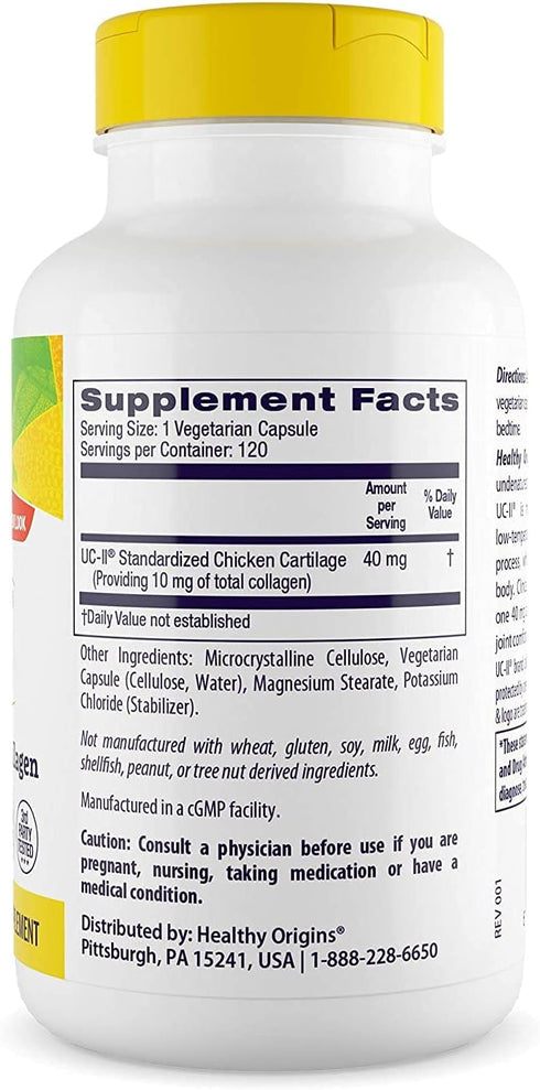Healthy Origins UC-II, 40 mg Premium Collagen Supplement for Joint Health, Mobility & Flexibility, 120 Veggie Caps