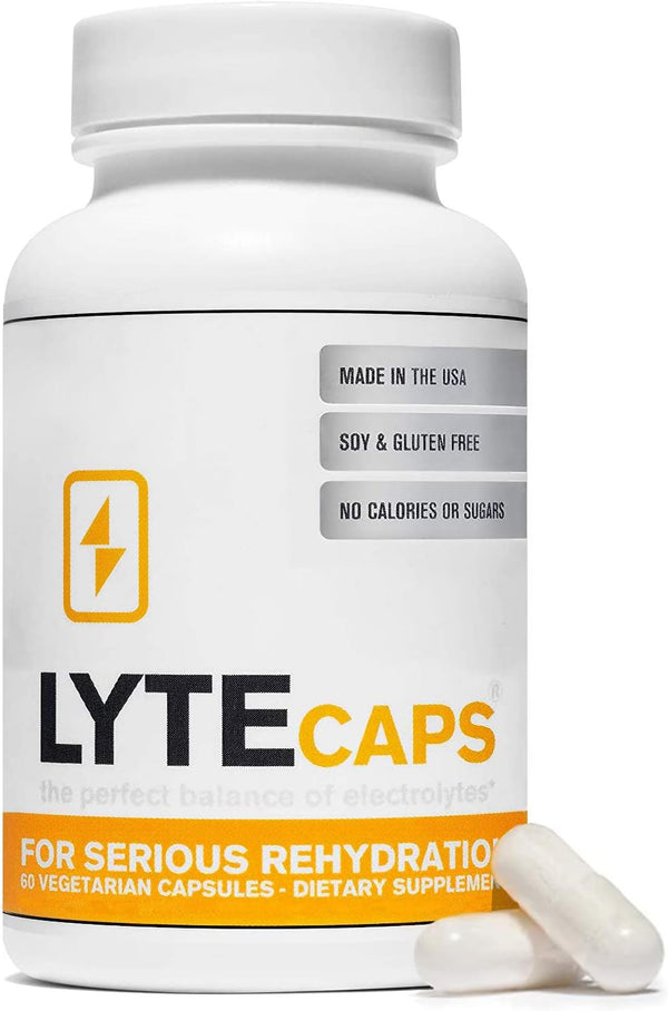 LyteCaps Electrolyte Tablets - 60 Vegetarian Capsules for Serious Rehydration, Cramps, Dehydration with Magnesium,