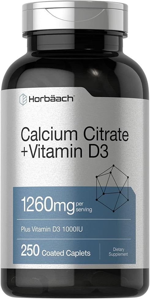 Horbaach Calcium Citrate with Vitamin D3, 1260 mg 1000IU, 250 Caplets
