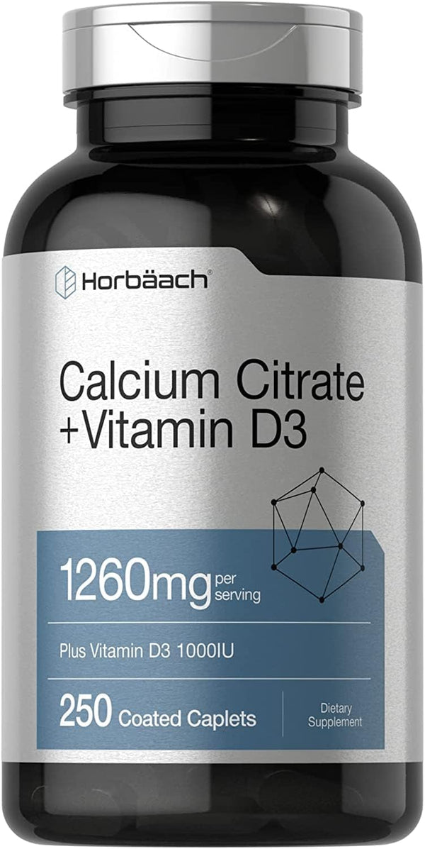 Horbaach Calcium Citrate with Vitamin D3, 1260 mg 1000IU, 250 Caplets